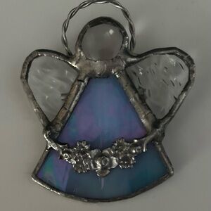 Unique Angel Pin. Handmade with clear and stained glass -with lead outline